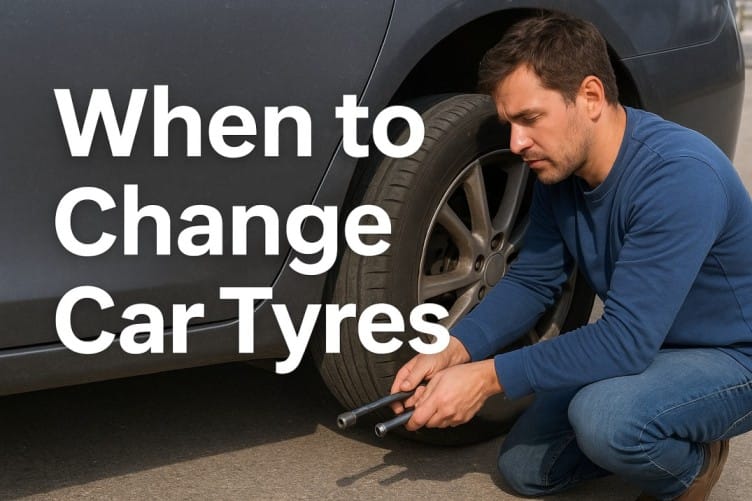 Man fixing his car tyre on the roadside with a spare wheel and tools